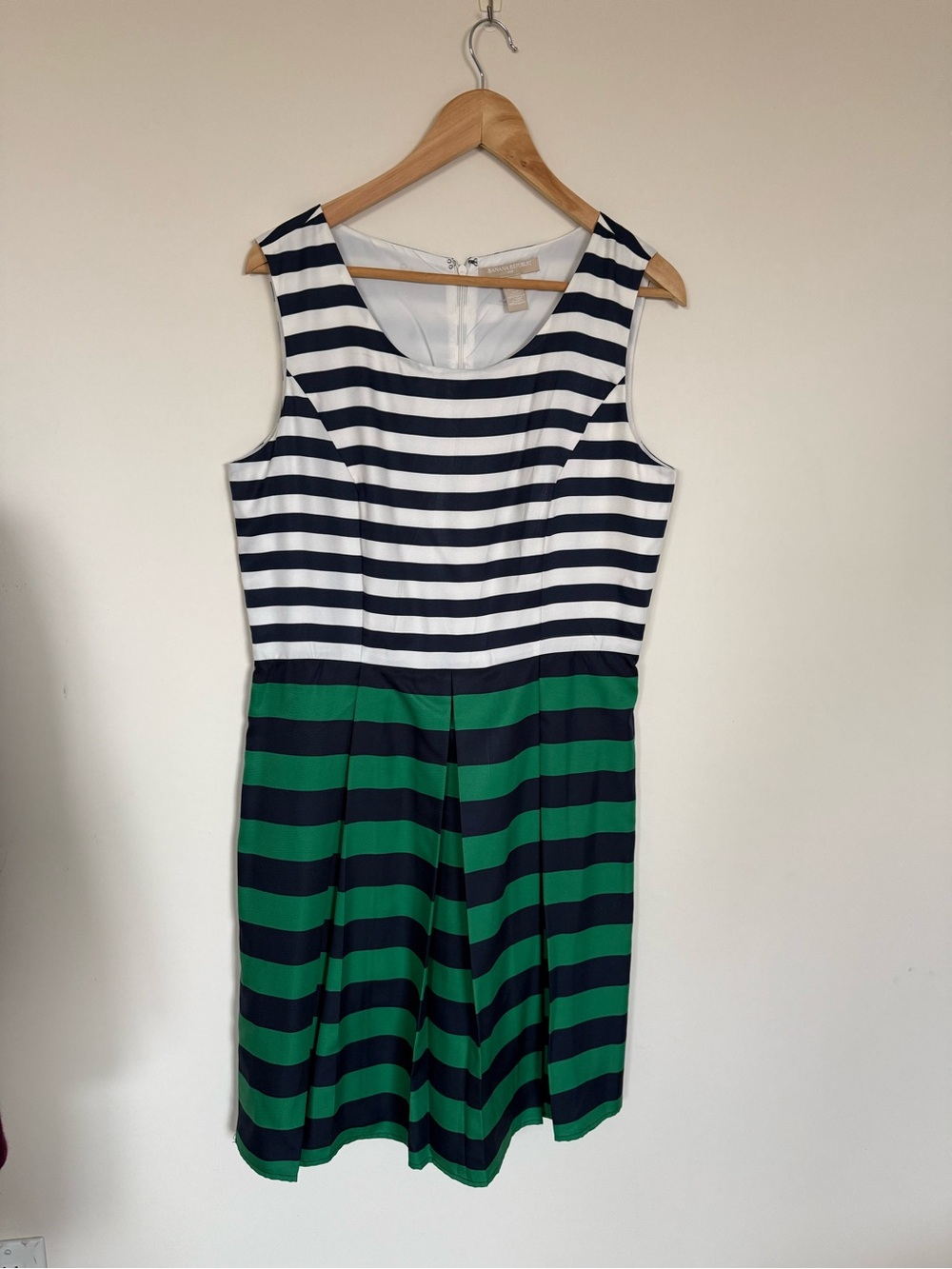Banana Republic Navy, White & Green Striped Sleeveless Dress